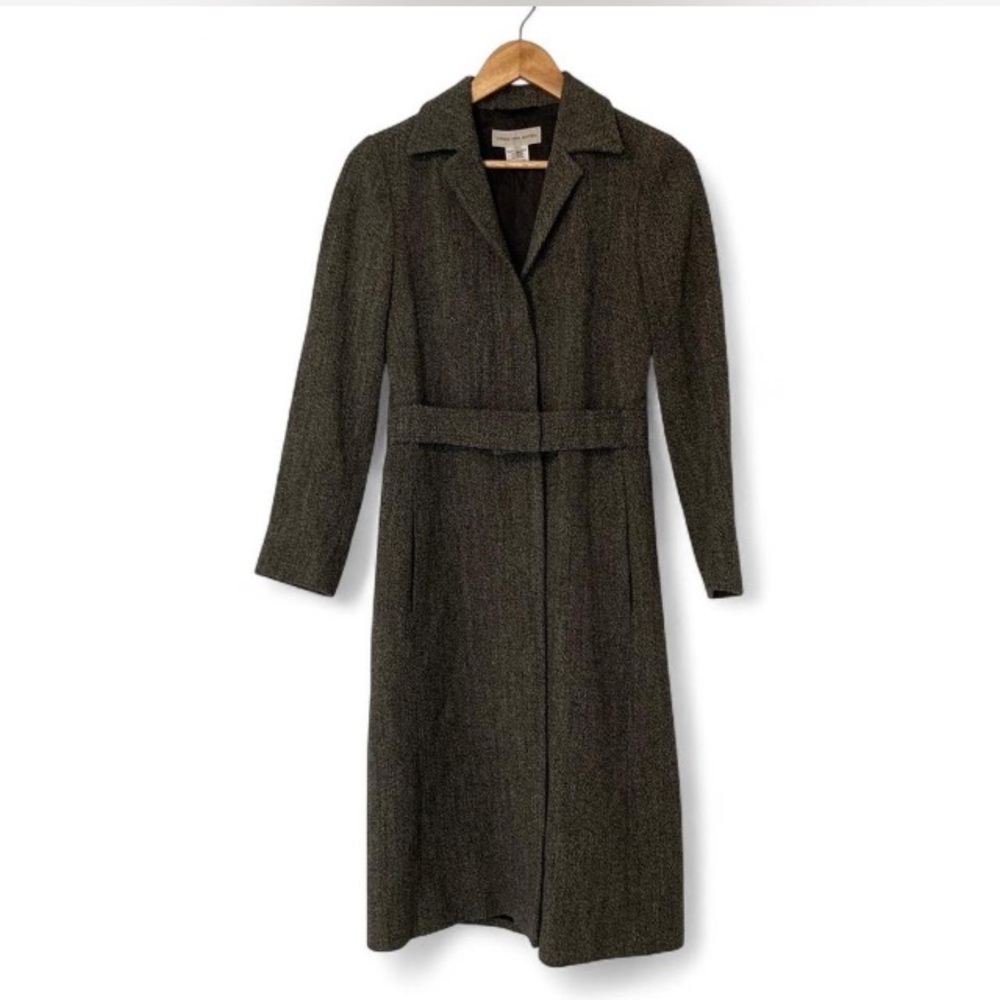 Dries Van Noten Wool Tweed Belted Long Winter Coat